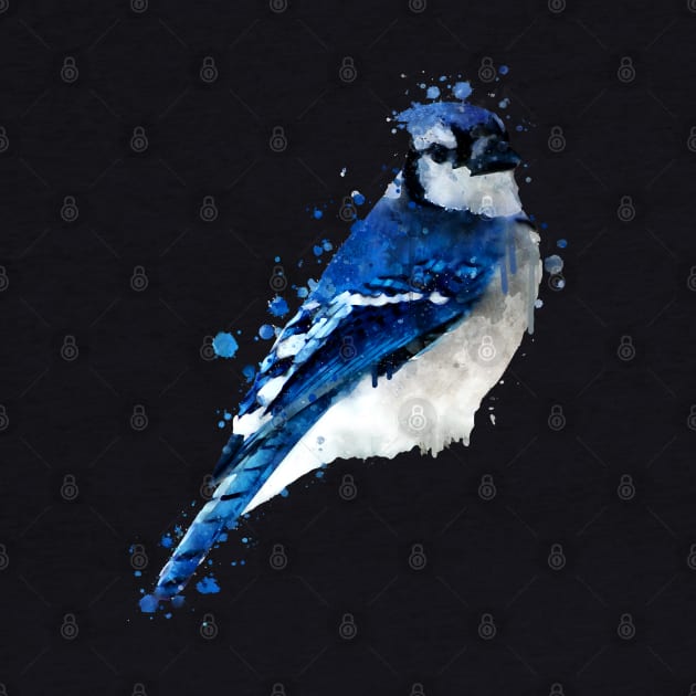 Dramabite Watercolor blue jay bird artistic animal painting by dramabite